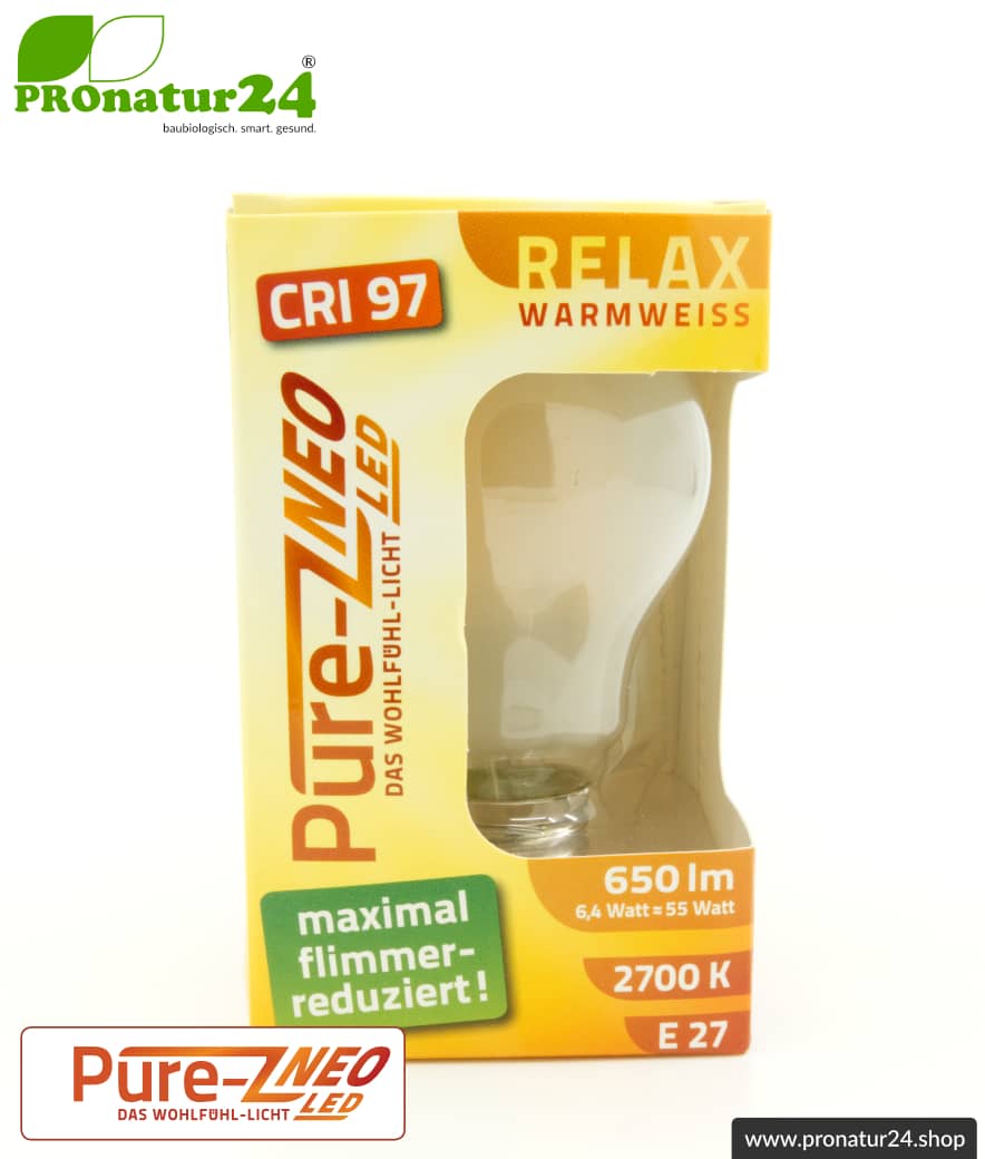 6,4 Watt LED Filament Pure-Z NEO von BioLicht | Mattglas | CRI 97 | Hell wie 55 Watt, 650 Lumen | warmweiß (2700 K) | flimmerfrei (< 1%), E27 Sockel