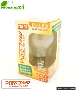 8,2 Watt LED Filament Pure-Z NEO von BioLicht | Mattglas | CRI 97 | Hell wie 66 Watt, 400 Lumen | warmweiß (2700 K) | flimmerfrei (< 1%), E27 Sockel