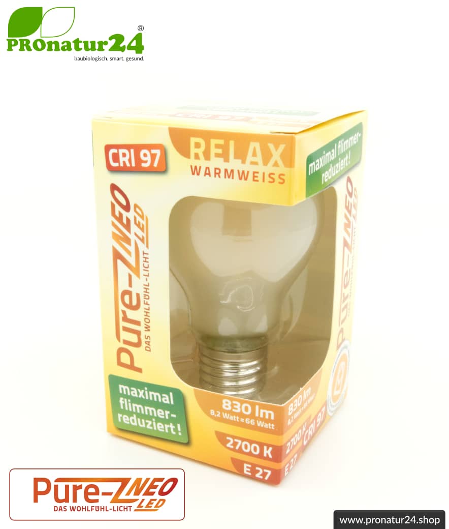 8,2 Watt LED Filament Pure-Z NEO von BioLicht | Mattglas | CRI 97 | Hell wie 66 Watt, 400 Lumen | warmweiß (2700 K) | flimmerfrei (< 1%), E27 Sockel
