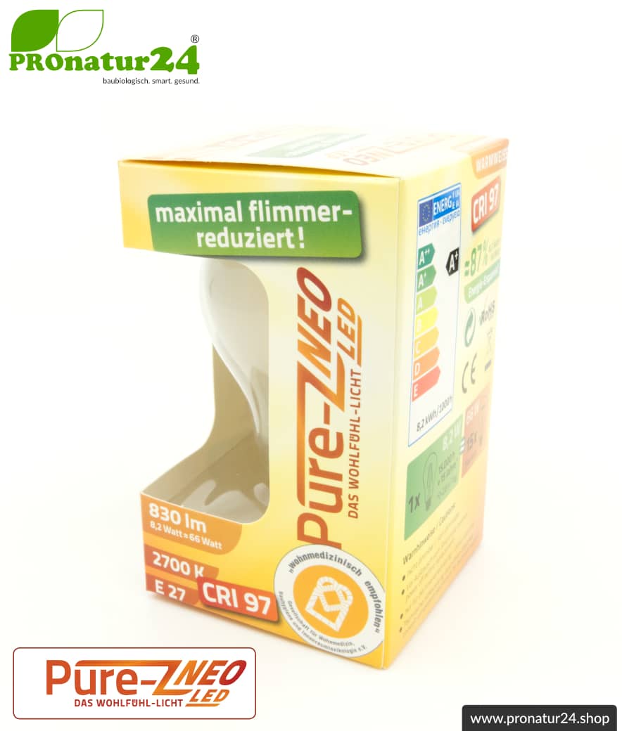 8,2 Watt LED Filament Pure-Z NEO von BioLicht | Mattglas | CRI 97 | Hell wie 66 Watt, 400 Lumen | warmweiß (2700 K) | flimmerfrei (< 1%), E27 Sockel