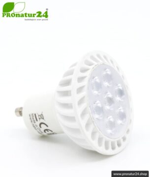 6 Watt LED Vollspektrum Spot 3step | Natur-nah flimmerfreies Licht | Hell wie 35 Watt, 480 Lumen | 5400 Kelvin. GU10 Fassung. Dimmen ohne Dimmer (100%, 50%, 15%).