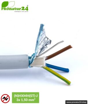 (N)HXMH(St)-J | 3x 1,5 mm² geschirmtes Elektrokabel Mantelleitung | Halogenfrei | Weichmacherfrei | Verlegekabel zur Vermeidung elektrischer Felder NF | 25 Meter + 100 Meter