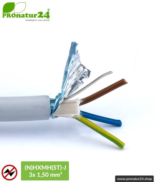 (N)HXMH(St)-J | 3x 1,5 mm² geschirmtes Elektrokabel Mantelleitung | Halogenfrei | Weichmacherfrei | Verlegekabel zur Vermeidung elektrischer Felder NF | 25 Meter + 100 Meter