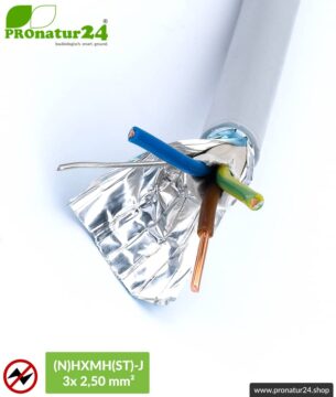 (N)HXMH(St)-J | 3x 2,5 mm² geschirmtes Elektrokabel Mantelleitung | Halogenfrei | Weichmacherfrei | Verlegekabel zur Vermeidung elektrischer Felder NF | 25 Meter + 100 Meter