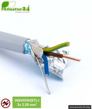 (N)HXMH(St)-J | 3x 2,5 mm² geschirmtes Elektrokabel Mantelleitung | Halogenfrei | Weichmacherfrei | Verlegekabel zur Vermeidung elektrischer Felder NF | 25 Meter + 100 Meter