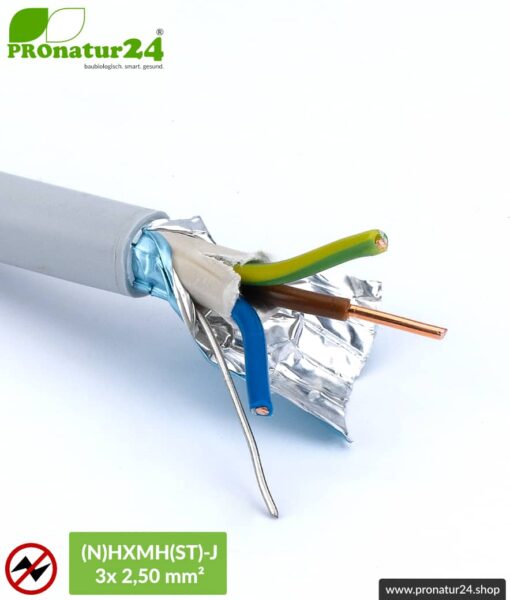 (N)HXMH(St)-J | 3x 2,5 mm² geschirmtes Elektrokabel Mantelleitung | Halogenfrei | Weichmacherfrei | Verlegekabel zur Vermeidung elektrischer Felder NF | 25 Meter + 100 Meter